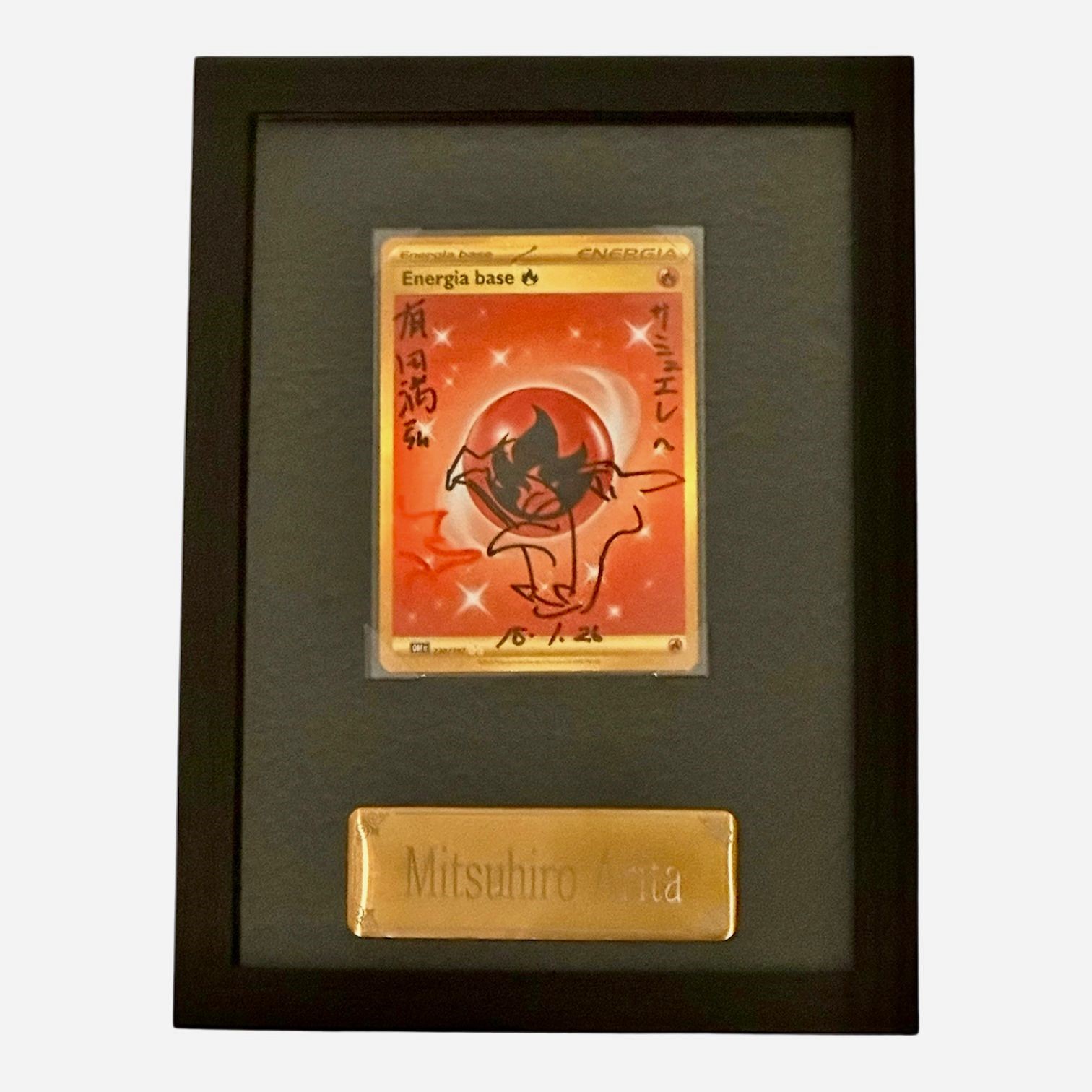 Pokémon - Mitsuhiro Arita, Sketch originale su carta Charizard (Energia Fuoco) in cornice