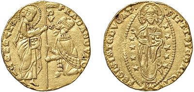 Francesco Dandolo, Ducato (Doge LII), moneta in oro con San Marco e Redentore, Venezia