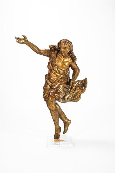Figura femminile panneggiata, legno intagliato e dorato, secolo XIX