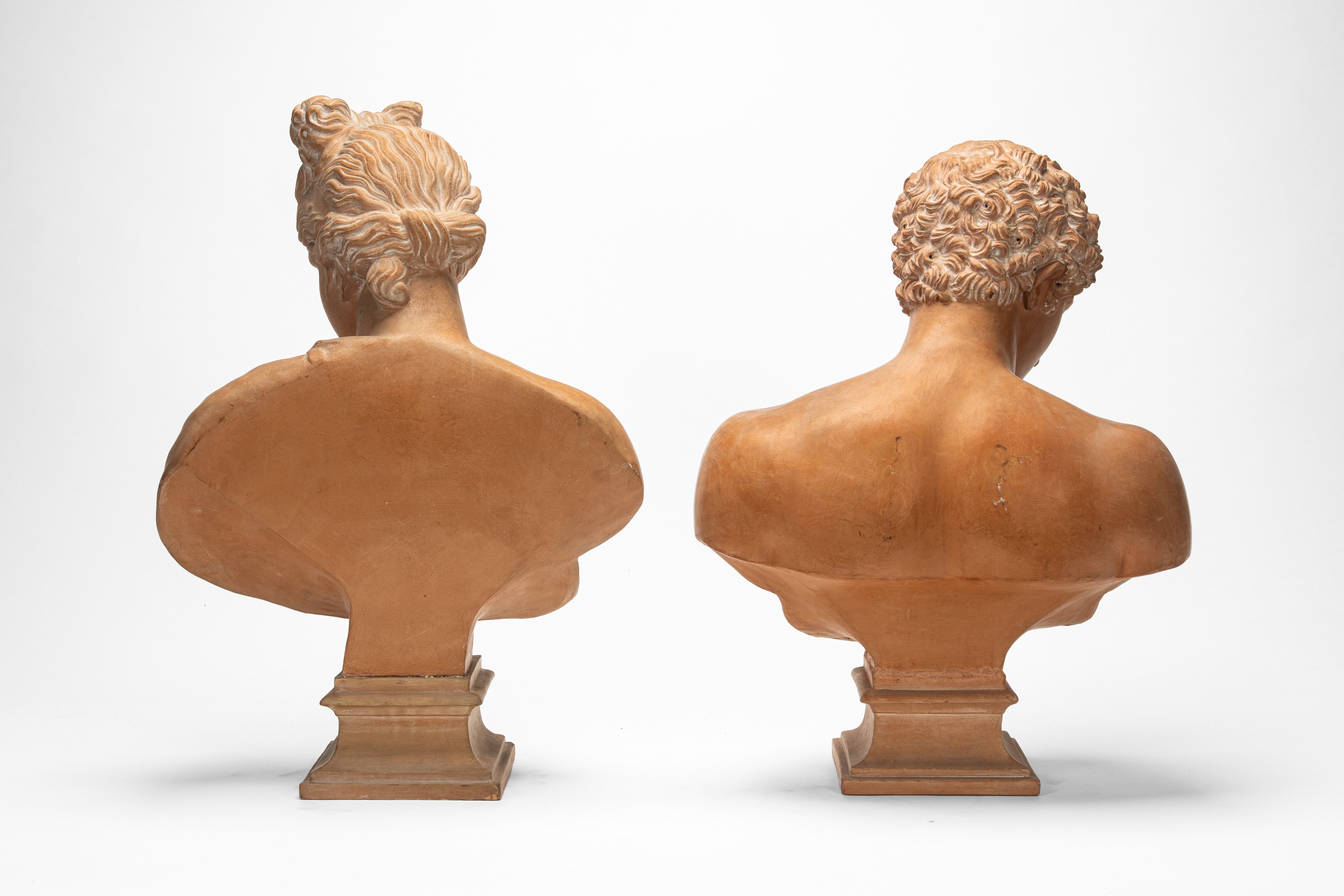 Due busti raffiguranti Antinoo e Venere, terracotta patinata