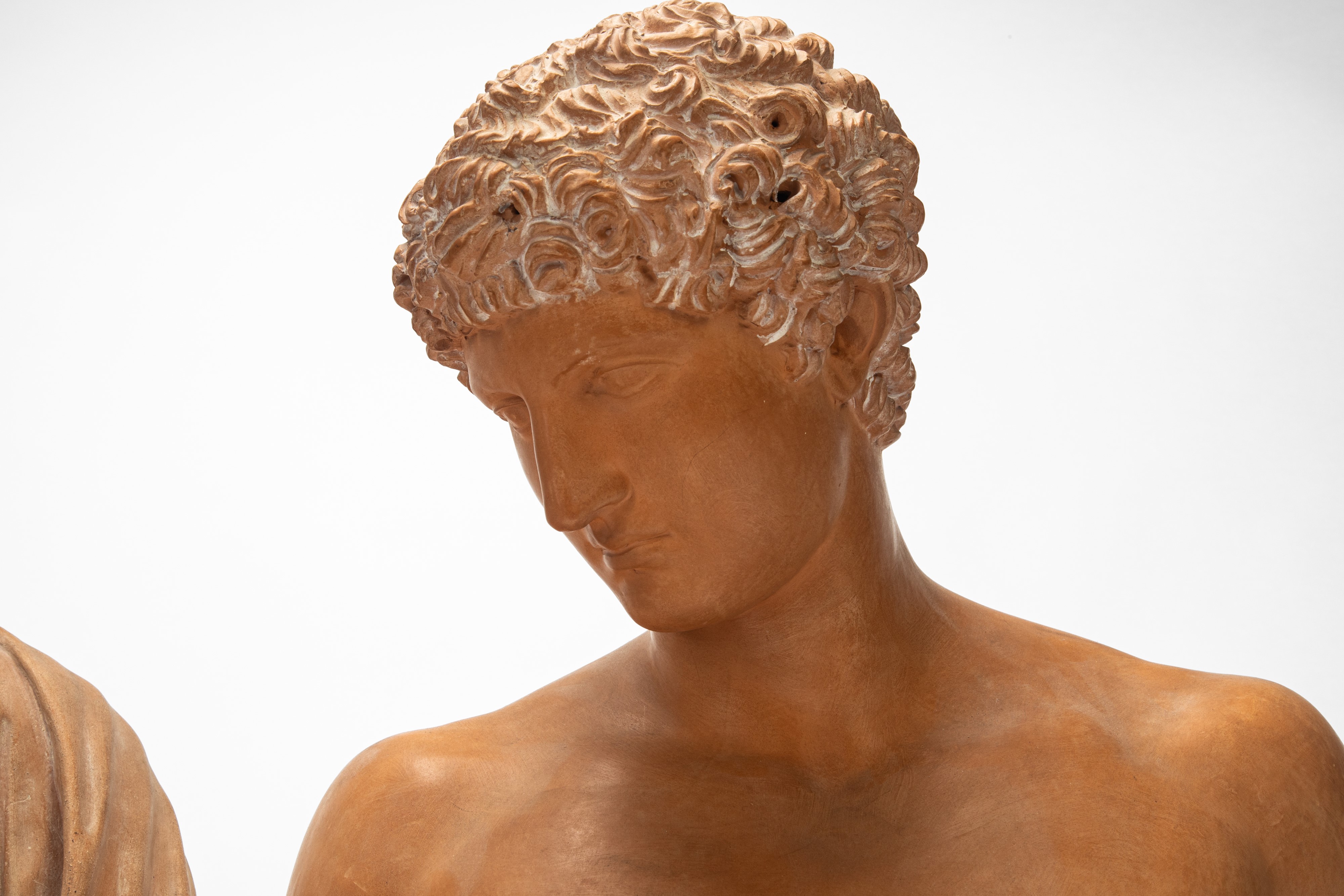 Due busti raffiguranti Antinoo e Venere, terracotta patinata