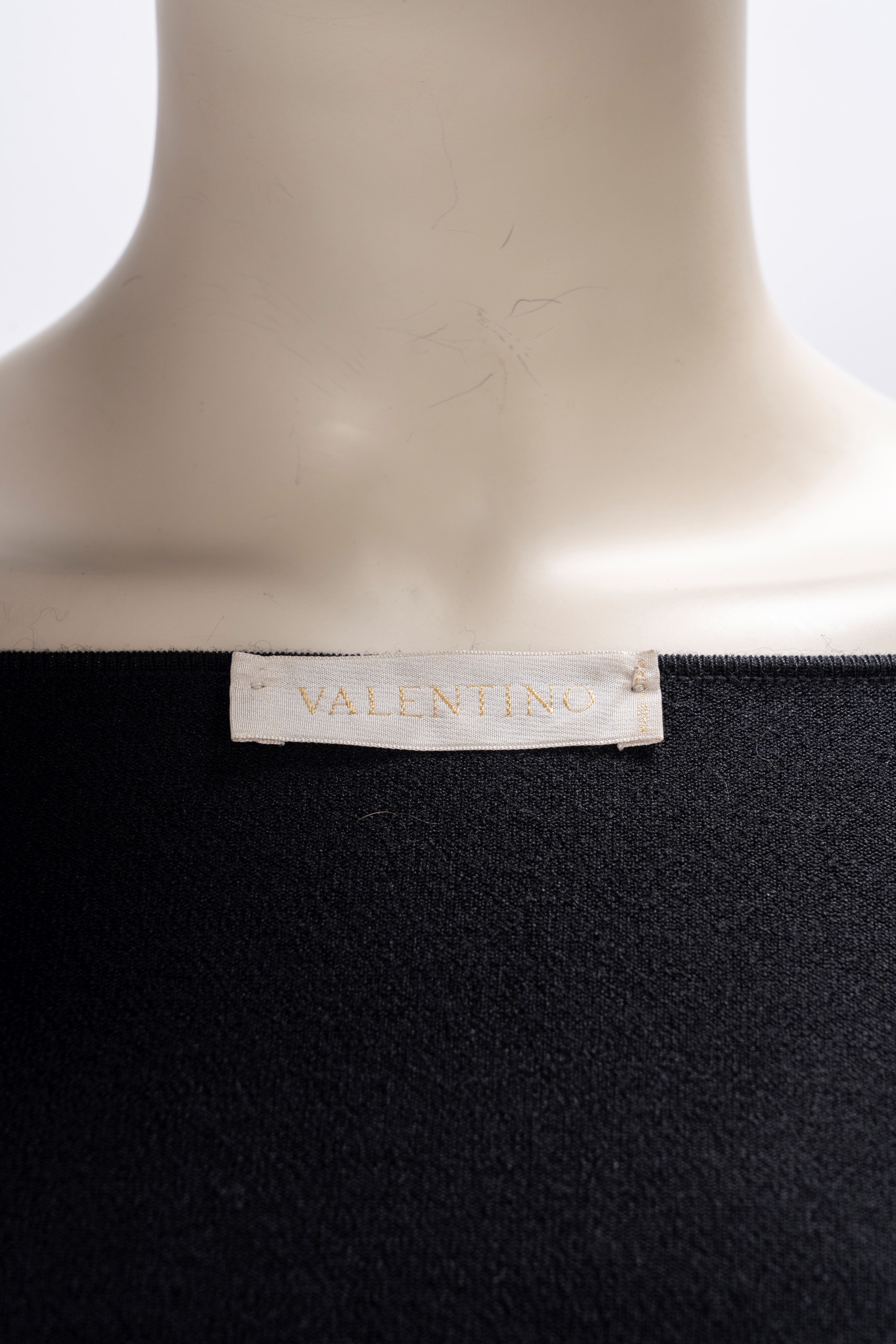Valentino - Top in lana nera con ricamo in perline di vetro e inserti in raso