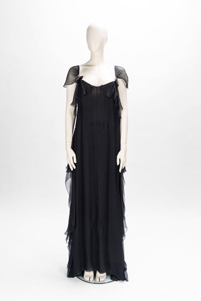 Abito lungo in chiffon di seta nero