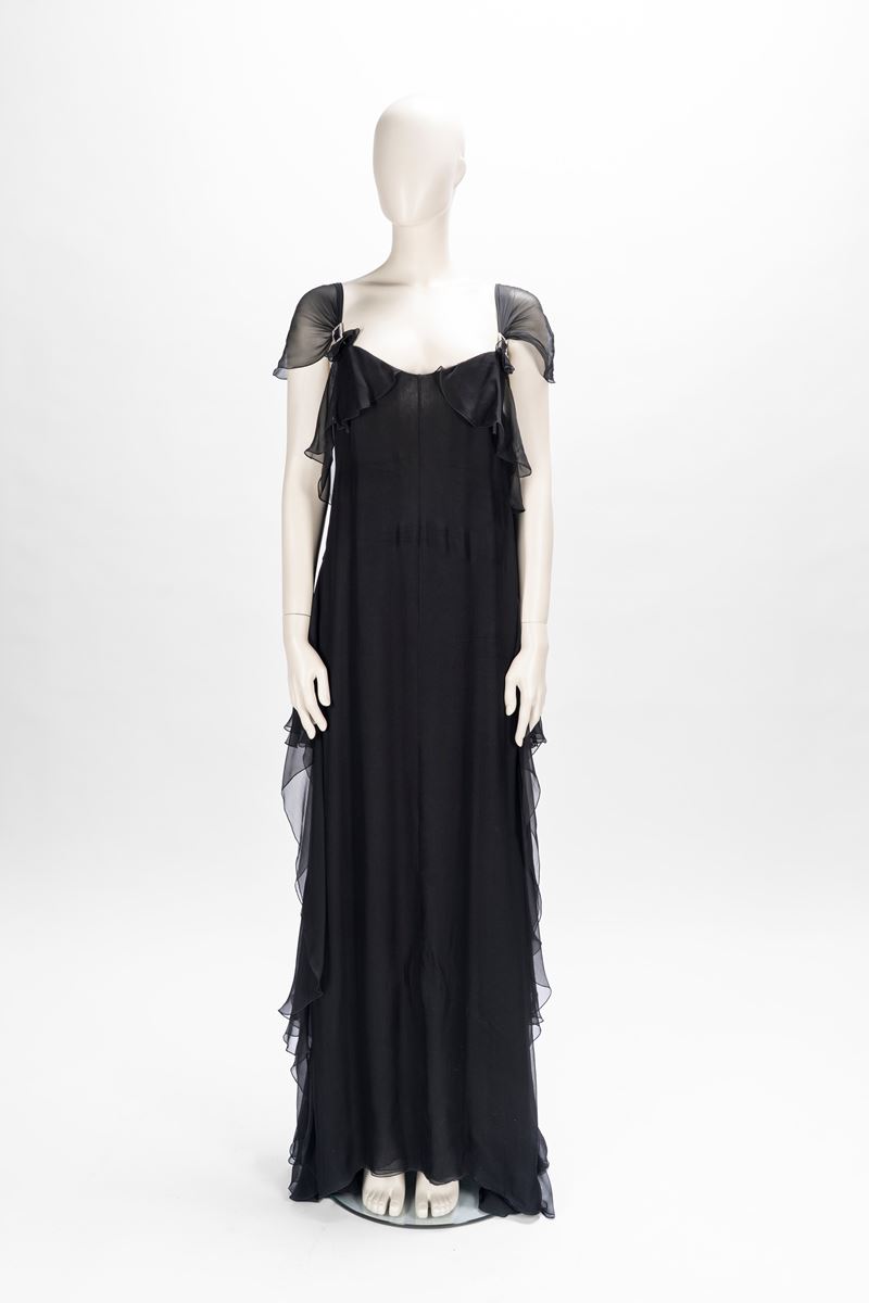 Valentino - Abito lungo in chiffon di seta nero