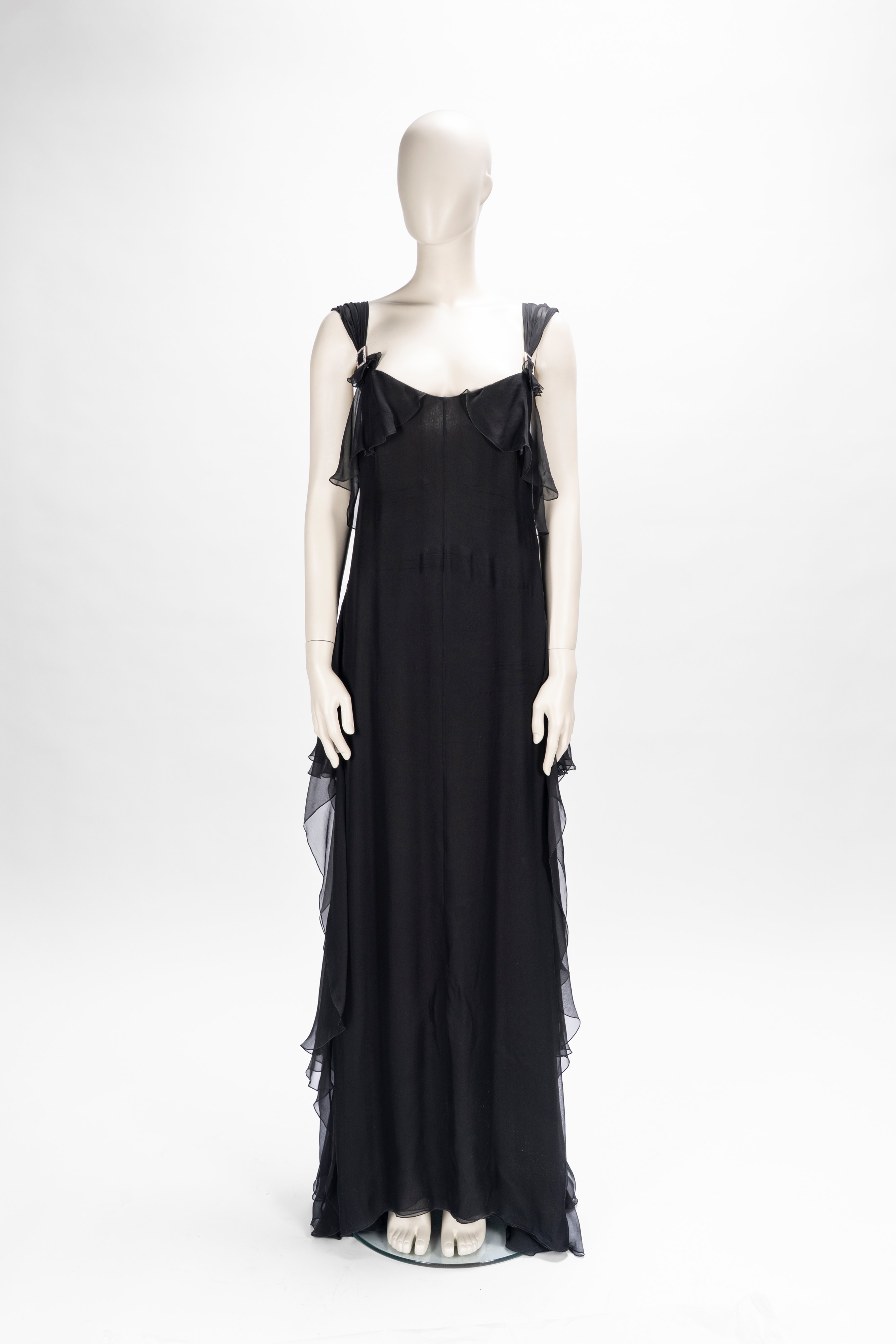 Valentino - Abito lungo in chiffon di seta nero