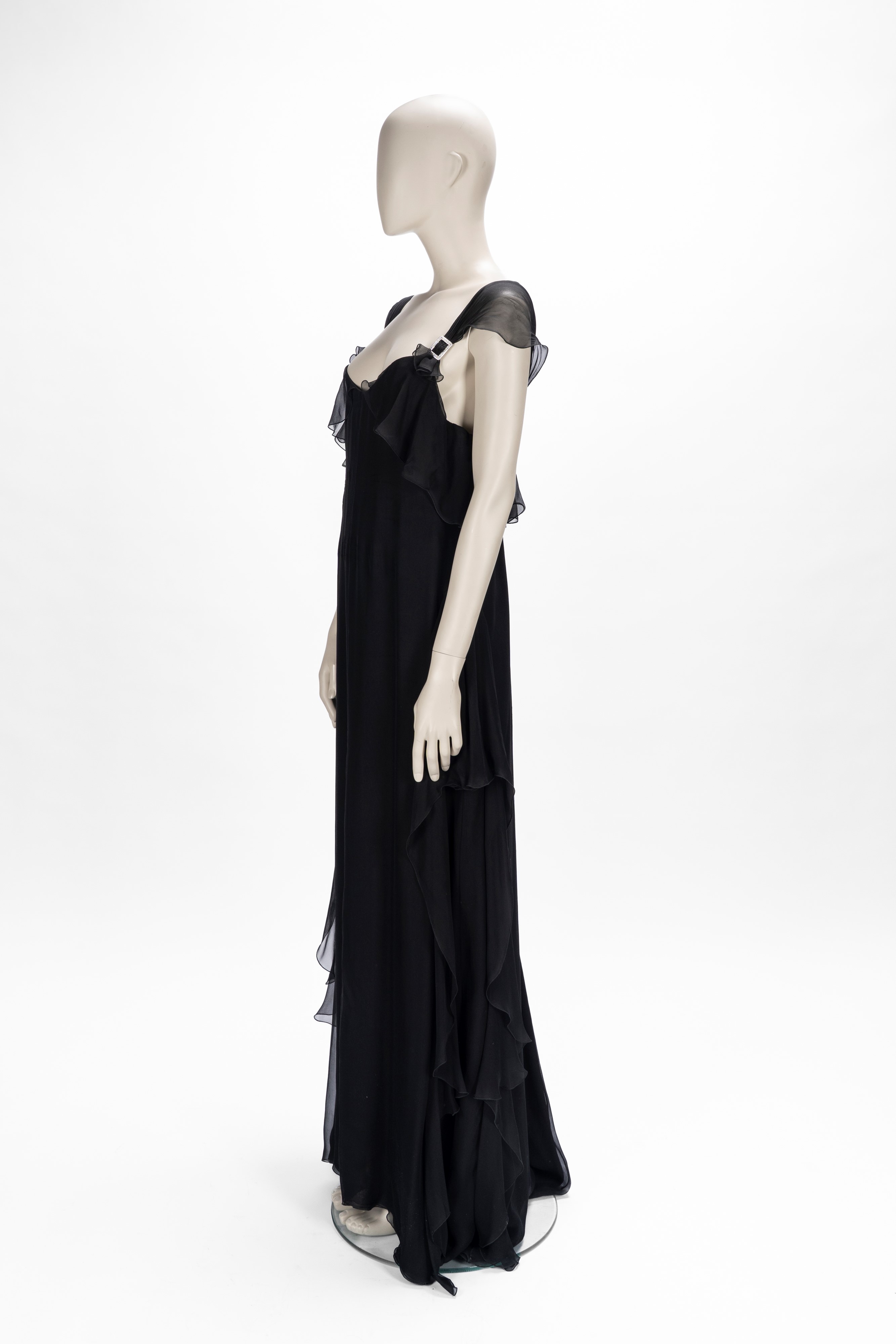 Valentino - Abito lungo in chiffon di seta nero