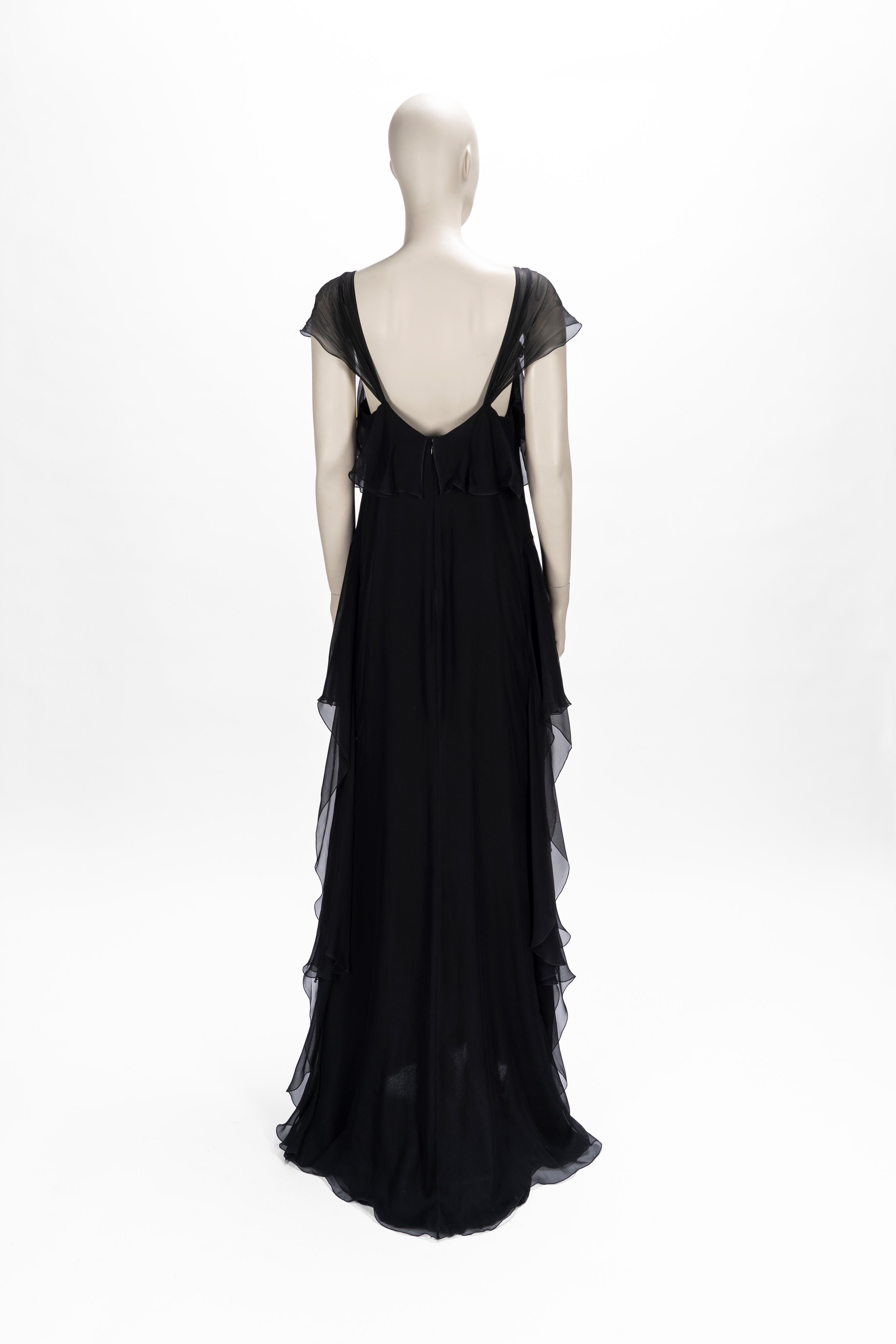 Valentino - Abito lungo in chiffon di seta nero