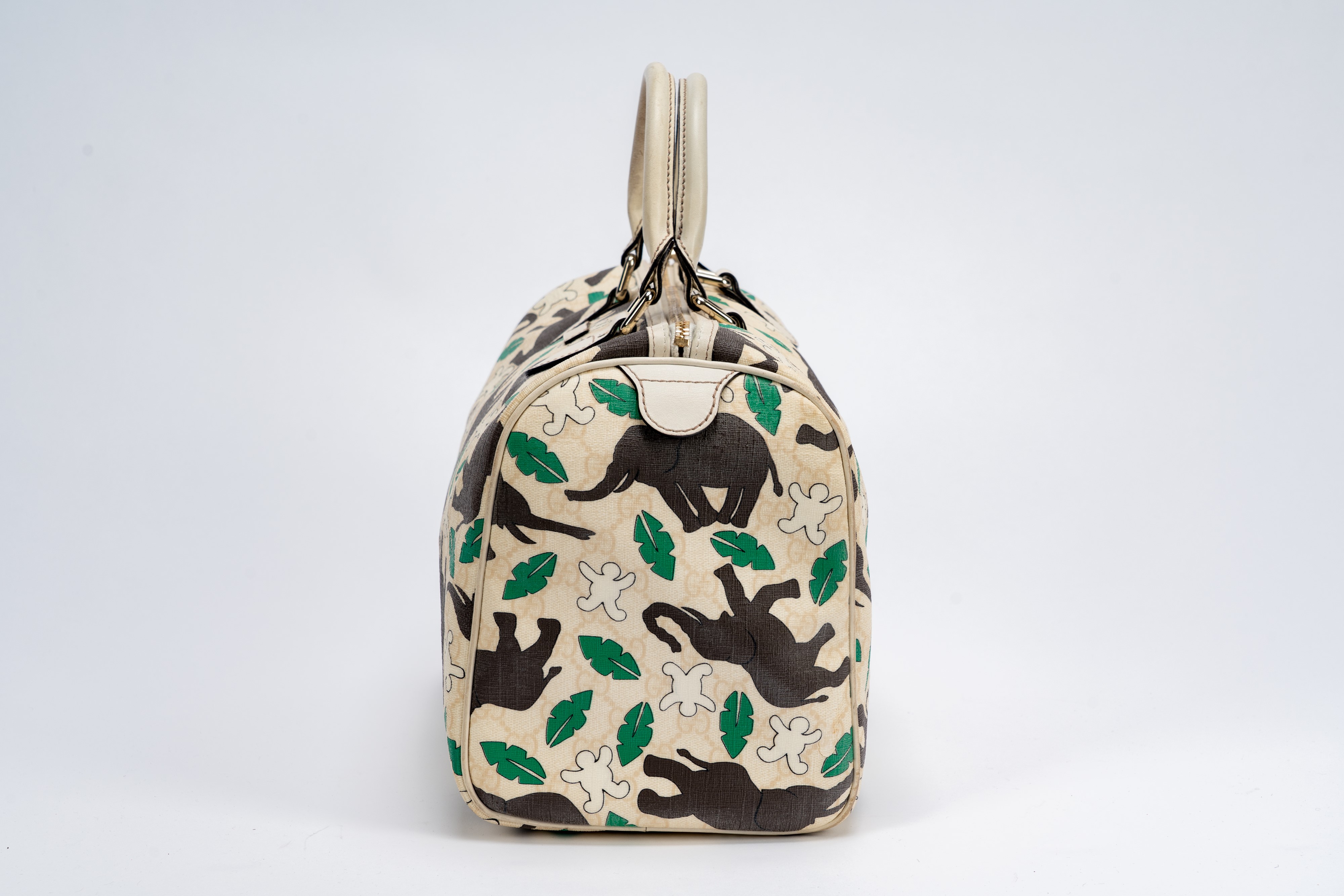 Gucci - Borsa Boston, stampa elefanti su tela ecrù