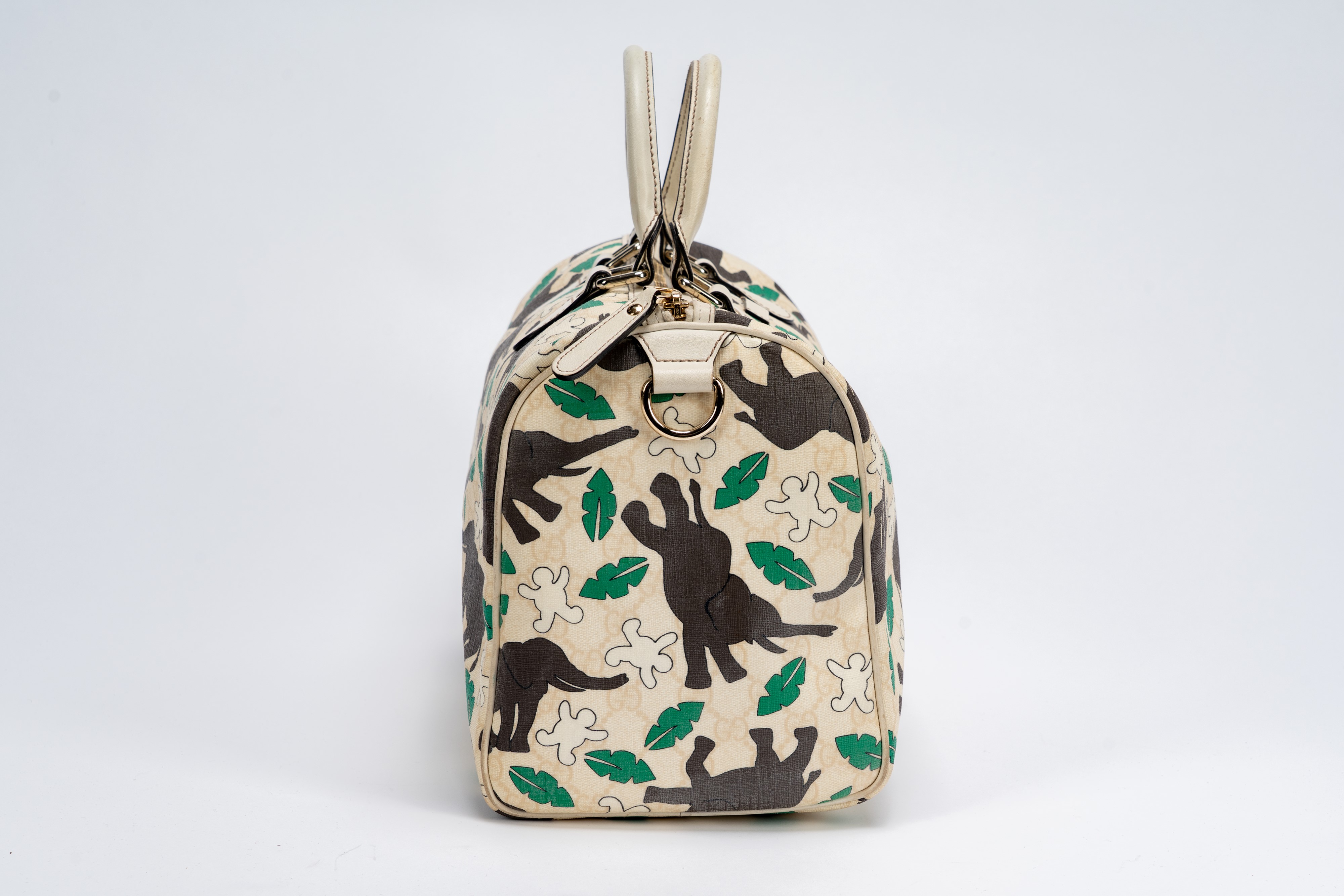 Gucci - Borsa Boston, stampa elefanti su tela ecrù