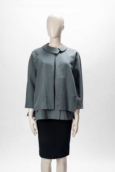 Giacca in cotone verde polvere, manica lunga, taglia 44