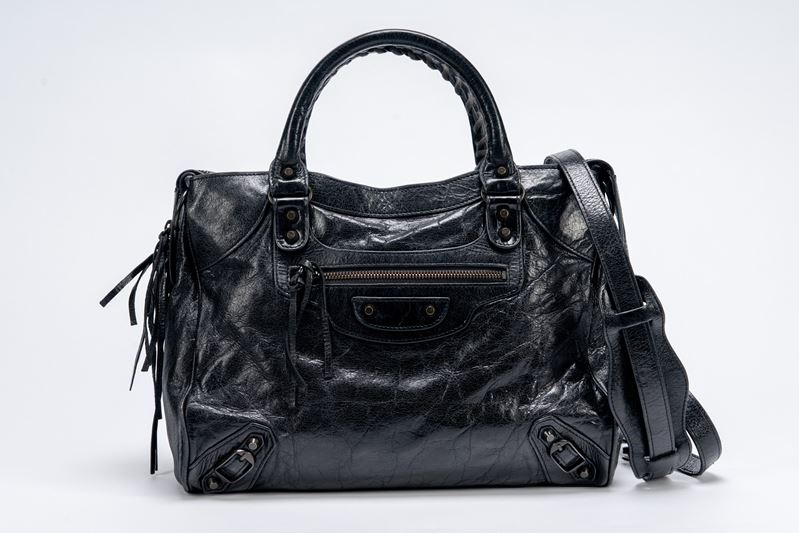 Balenciaga - Borsa City, in pelle nera con chiusura a cerniera