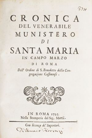 Interessante raccolta di opuscoli e operette di argomento legale, teologico, storico, amministrativo: la restituzione dell'acquedotto dell'Acqua Vergine (1570), sull'obbedienza ai principi (1573), funerale di Carlo IX re di Francia (1574), appalto della tesoreria apostolica (1572), panegirico di Enrico re di Polonia, interdizioni e censure contro i veneti promulgati da Papa Sisto IV (1606), racconto del miracolo avvenuto nell'anno del Giubileo 1725. Tra le opere si segnalano: Cronica del venerabile munistero di santa Maria in Campo Marzo di Roma. Roma, Marzii, 1725;  La mendicità proveduta nella città di Roma coll'ospizio publico. Roma, Komarek 1693.
Lotto non passibile di restituzione. Miscellanea diversorum tomo VII