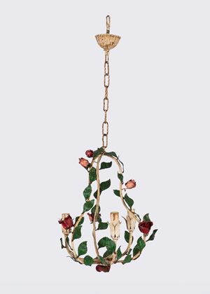 Lampadario in ferro battuto con tralci di rose, inizi secolo XX