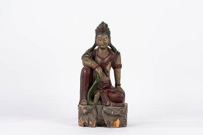 Scultura in legno policromo, Buddha seduto, secolo XX