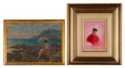 Ritratto di donna in rosso, olio su compensato