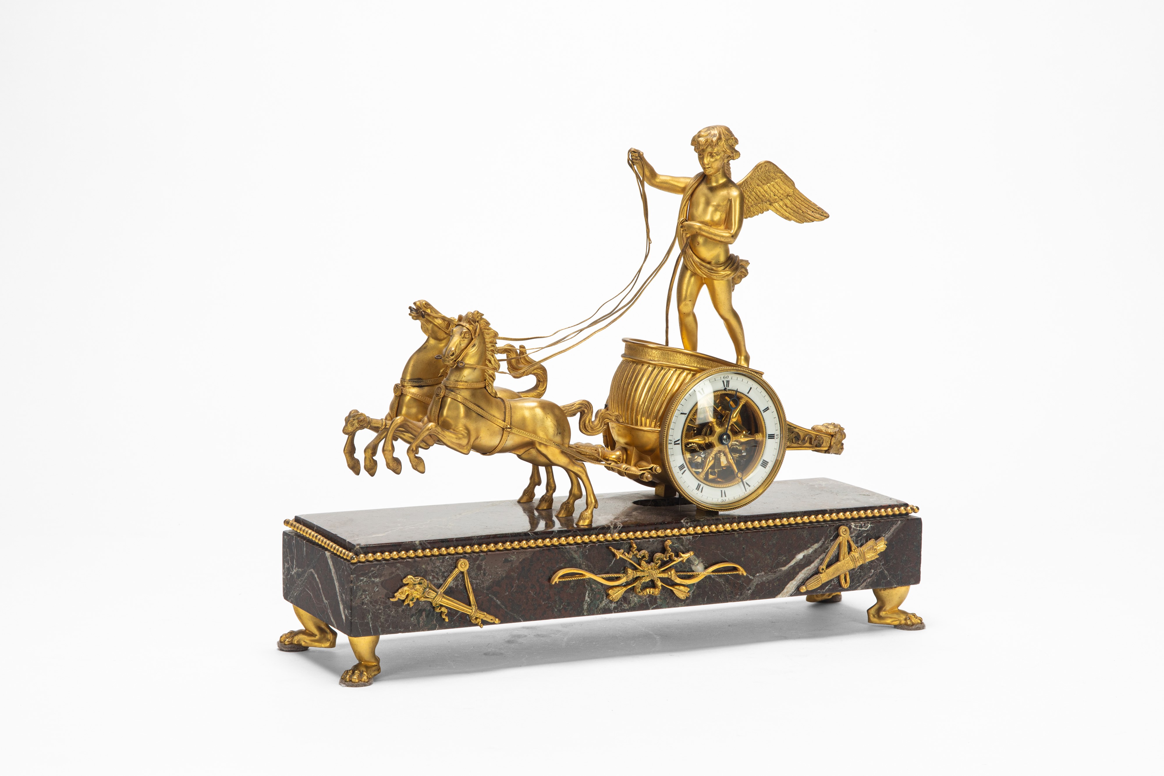 Orologio da tavolo, marmo e bronzo dorato, inizio XIX secolo