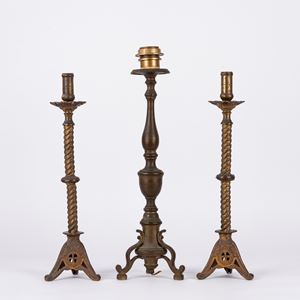 Tre torcieri in ottone, secolo XIX