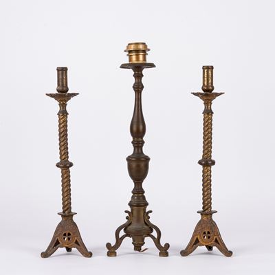 Tre torcieri in ottone, secolo XIX
