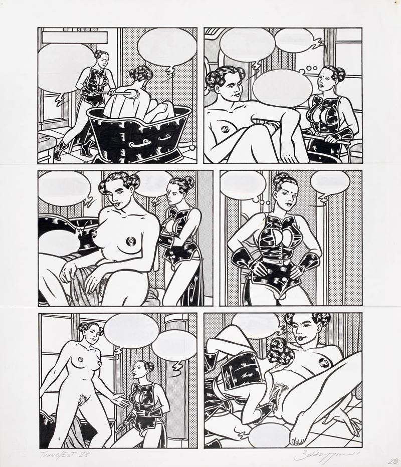Roberto Baldazzini - Trans-Est, matita, china e retino su cartoncino (1994)