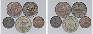 UMBERTO I (1878-1900) - Lotto di cinque monete, varie date e zecche.