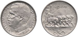 VITTORIO EMANUELE III (1900 - 1943) - 50 centesimi "Leoni" 1924, bordo liscio, Roma.
