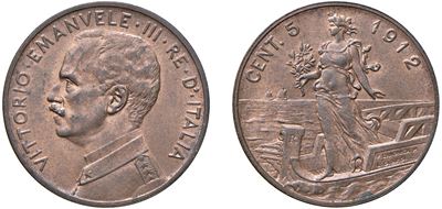Vittorio Emanuele III, 5 Centesimi 1912, Roma — rame