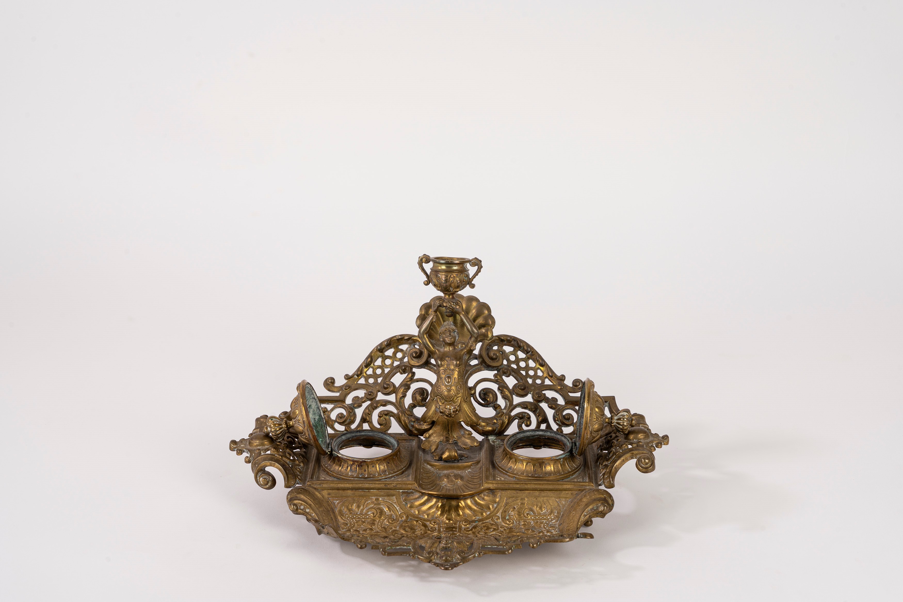 Calamaio in ottone dorato, secolo XIX