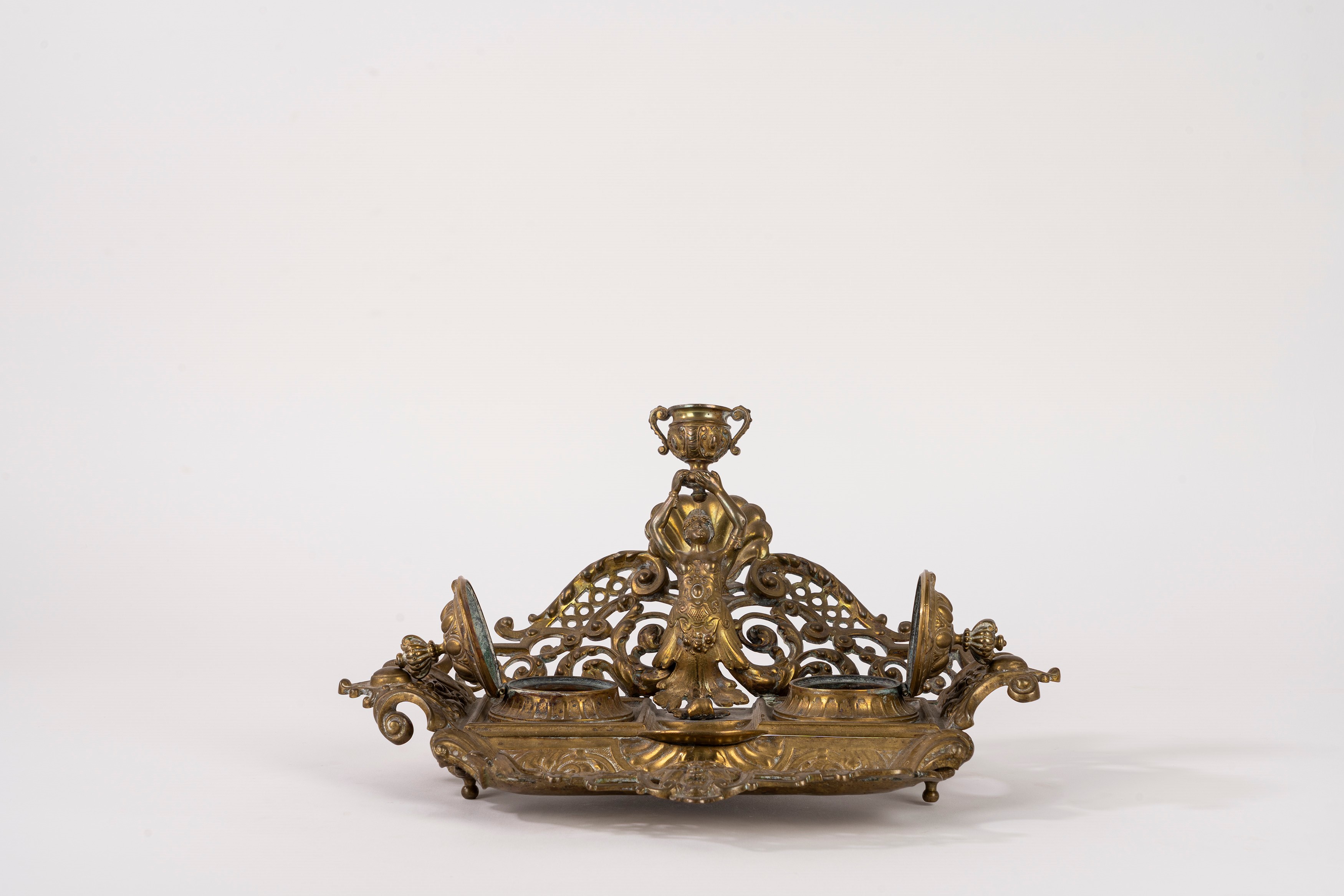 Calamaio in ottone dorato, secolo XIX