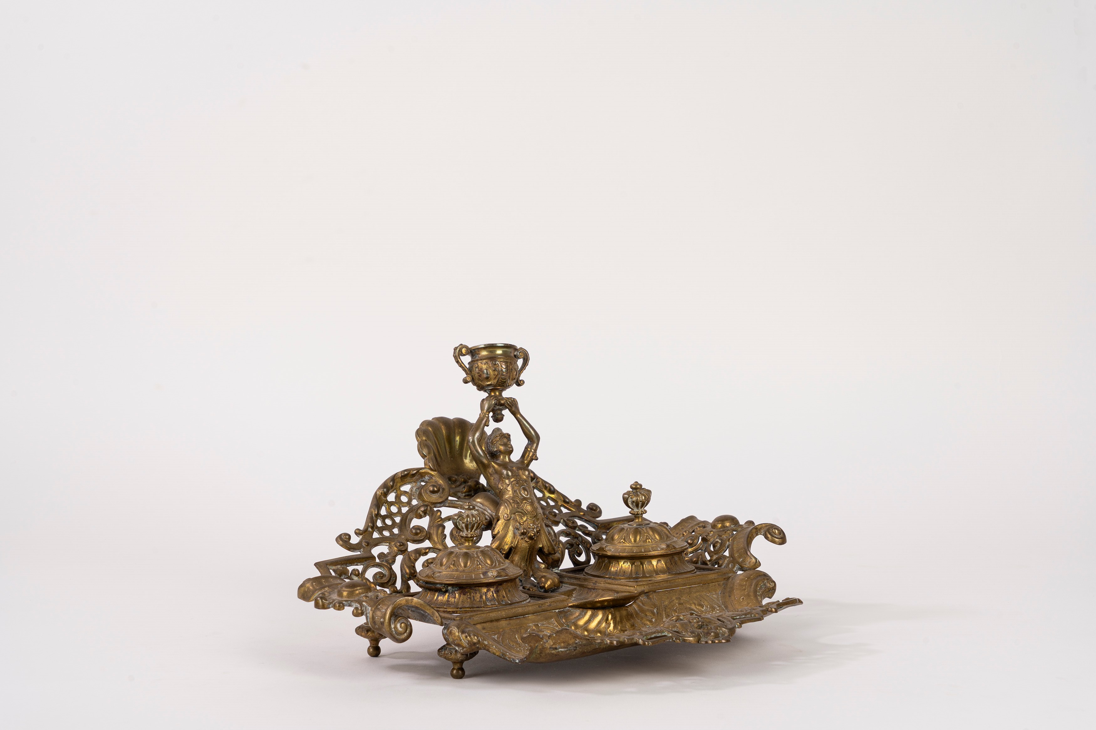 Calamaio in ottone dorato, secolo XIX