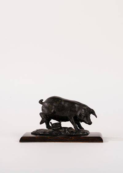 Porcellino, bronzo su base in legno