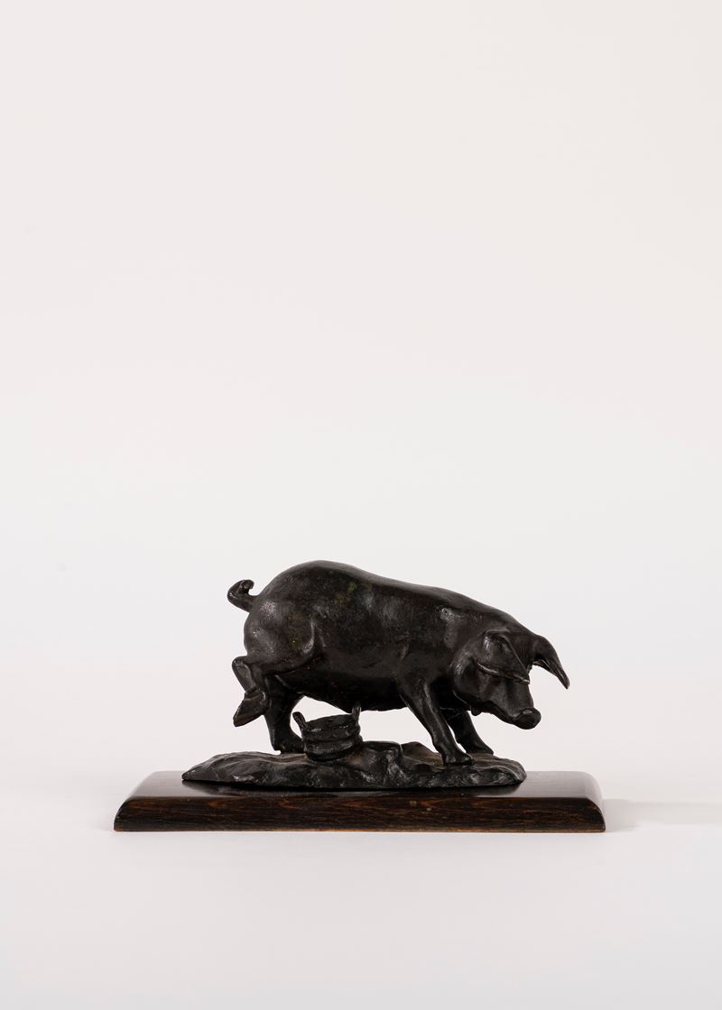 Porcellino, bronzo su base in legno