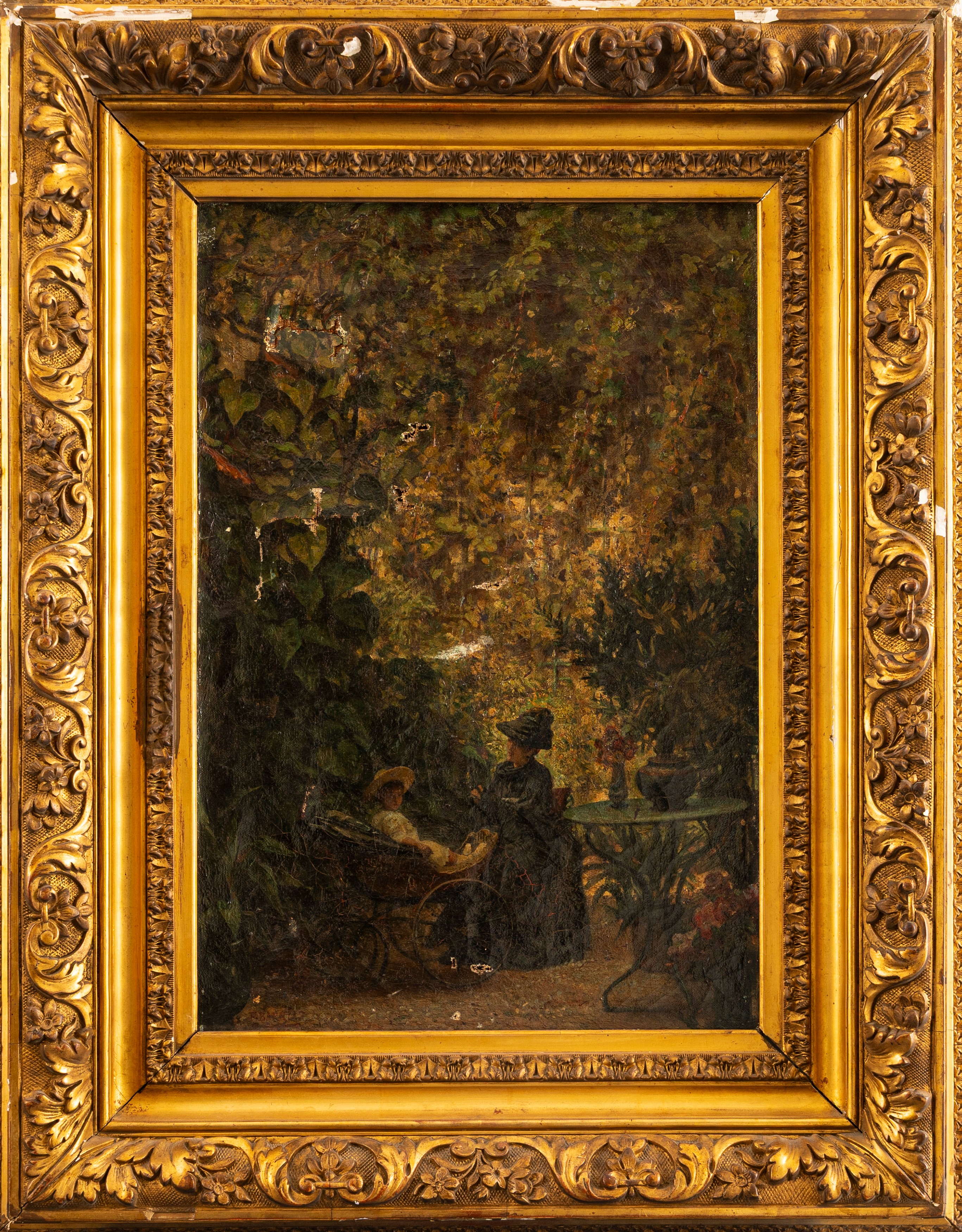 féLIX Joseph Barrias - Donna e bambino in un giardino, olio su tela