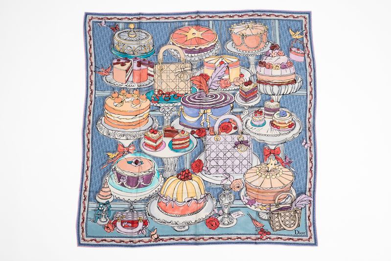 Christian Dior - Foulard “Cakes 90” in seta multicolor