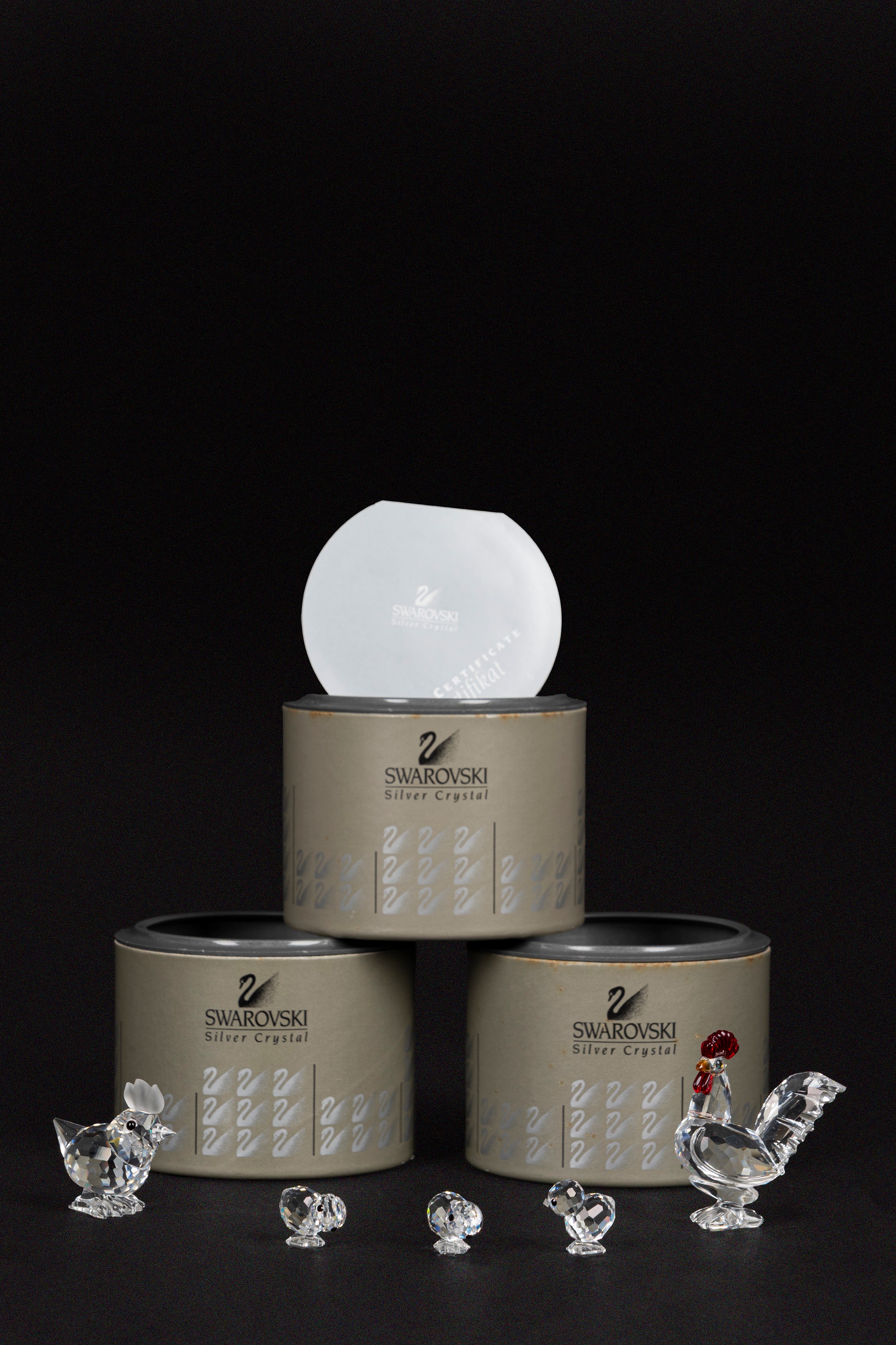 Swarovski - Gallo, Gallina e tre Pulcini in cristallo (serie “The Peaceful Countryside” e “Barnya...