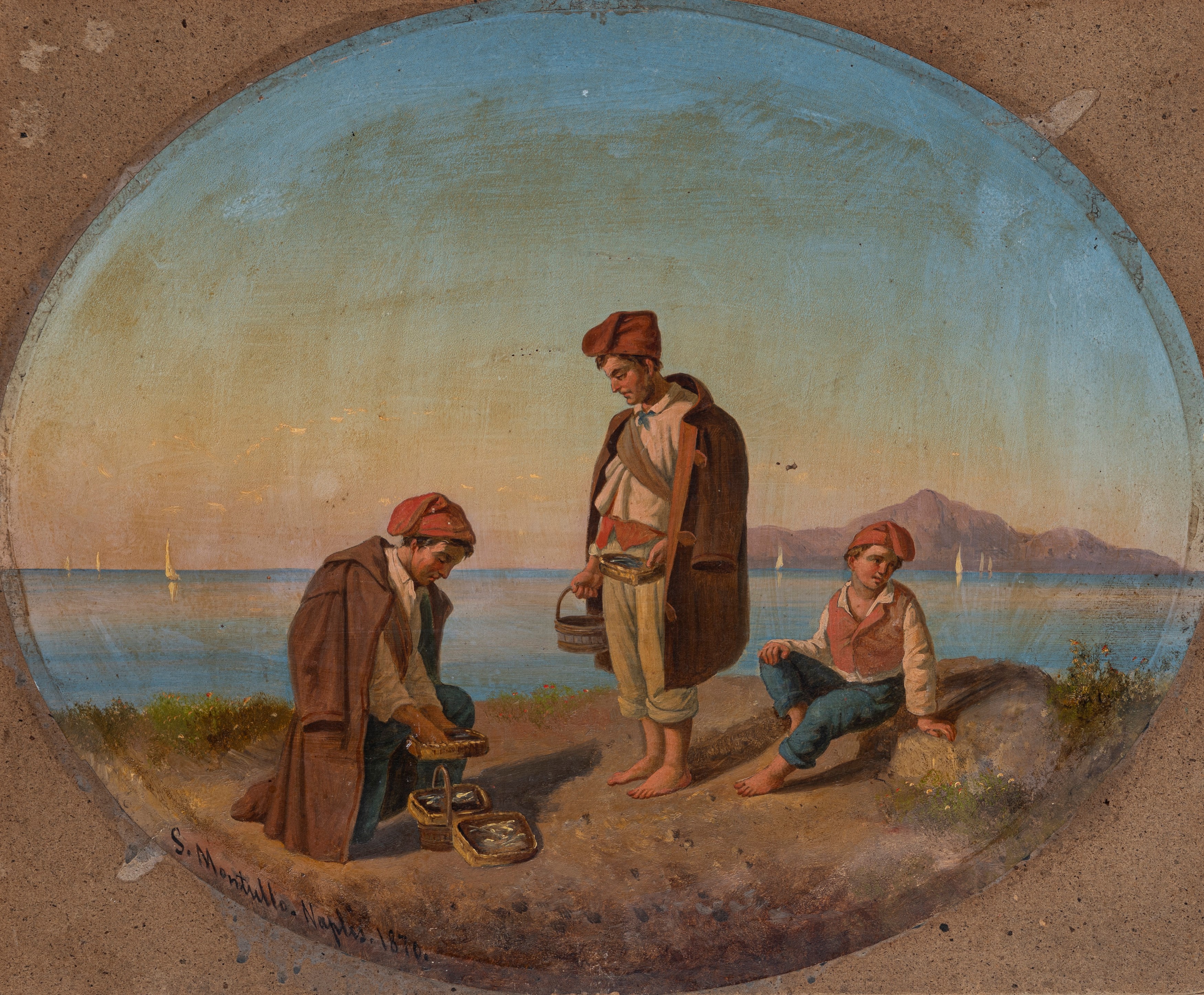 Salvatore Montullo - Costumi popolari napoletani con Pescatori e Pastore con nipotino (coppia di ...