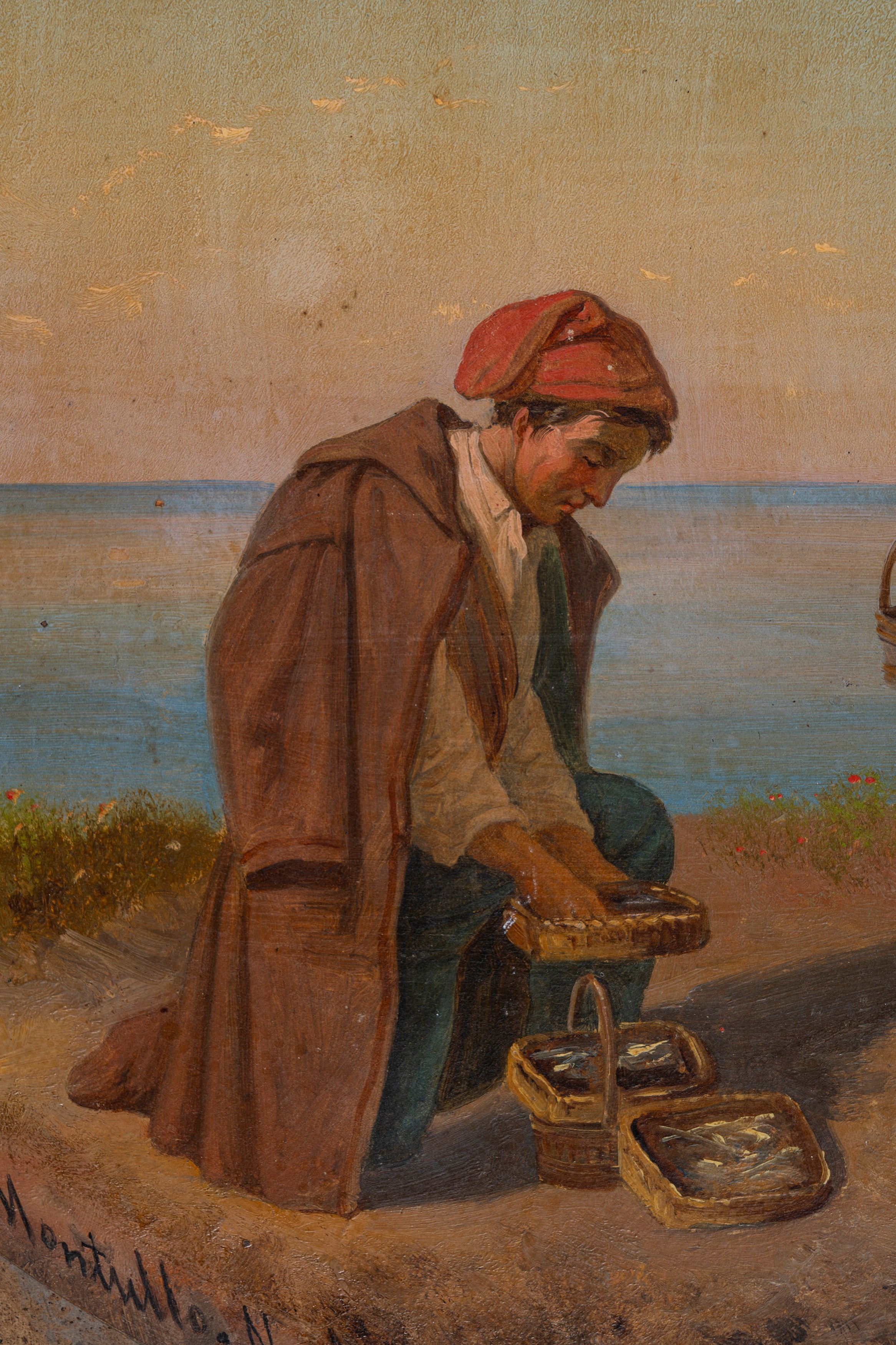 Salvatore Montullo - Costumi popolari napoletani con Pescatori e Pastore con nipotino (coppia di ...