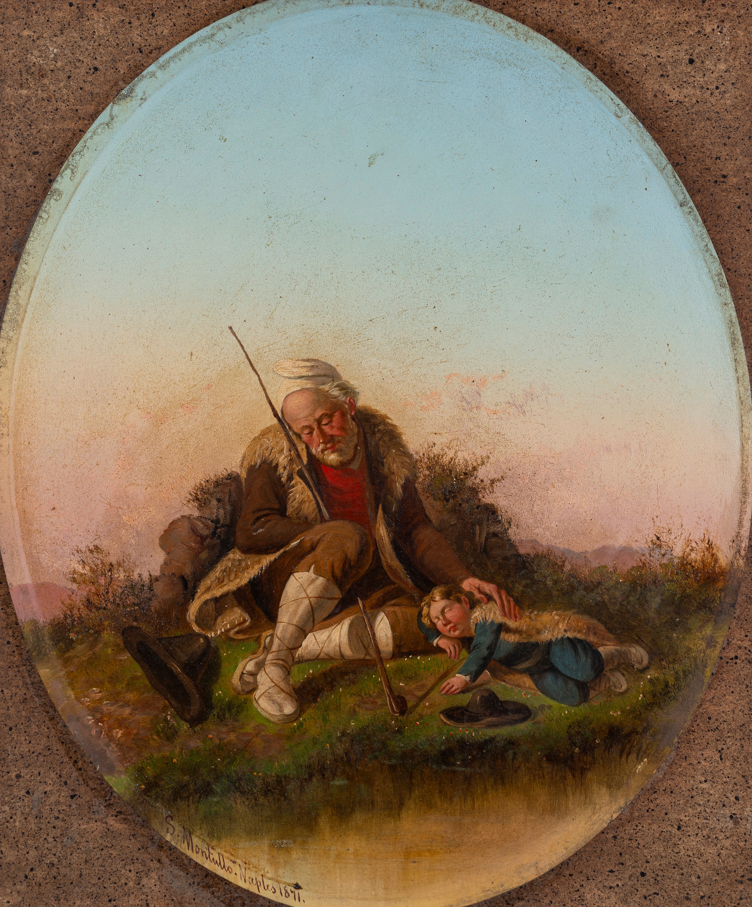 Salvatore Montullo - Costumi popolari napoletani con Pescatori e Pastore con nipotino (coppia di ...