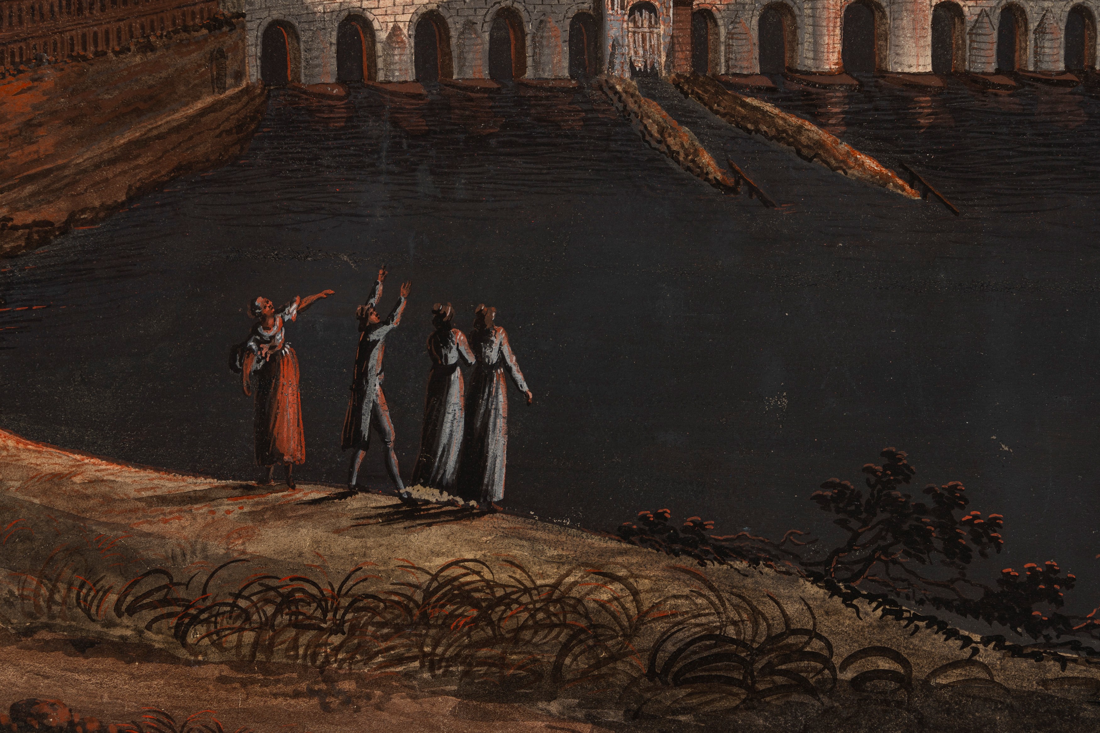 Scuola Europea, Secolo XIX - L'incendio di Francoforte, gouache su cartoncino (senza cornice)