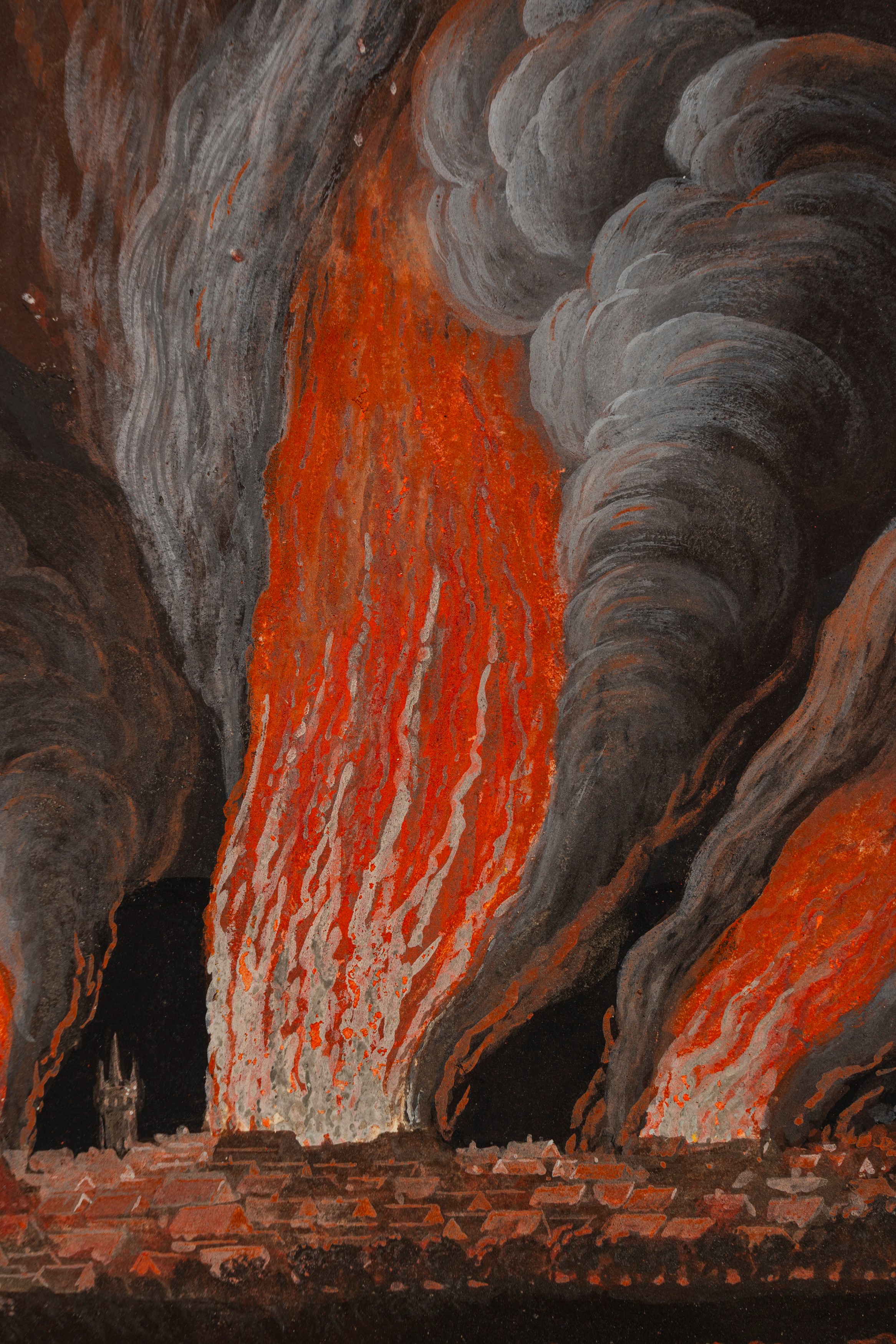 Scuola Europea, Secolo XIX - L'incendio di Francoforte, gouache su cartoncino (senza cornice)