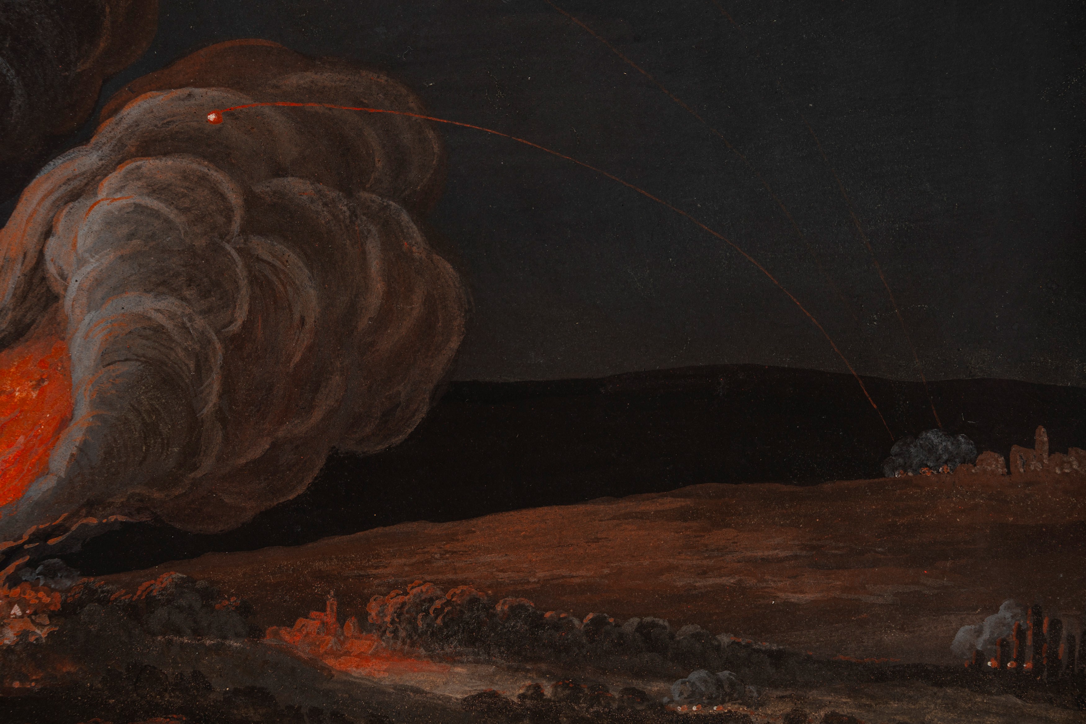 Scuola Europea, Secolo XIX - L'incendio di Francoforte, gouache su cartoncino (senza cornice)