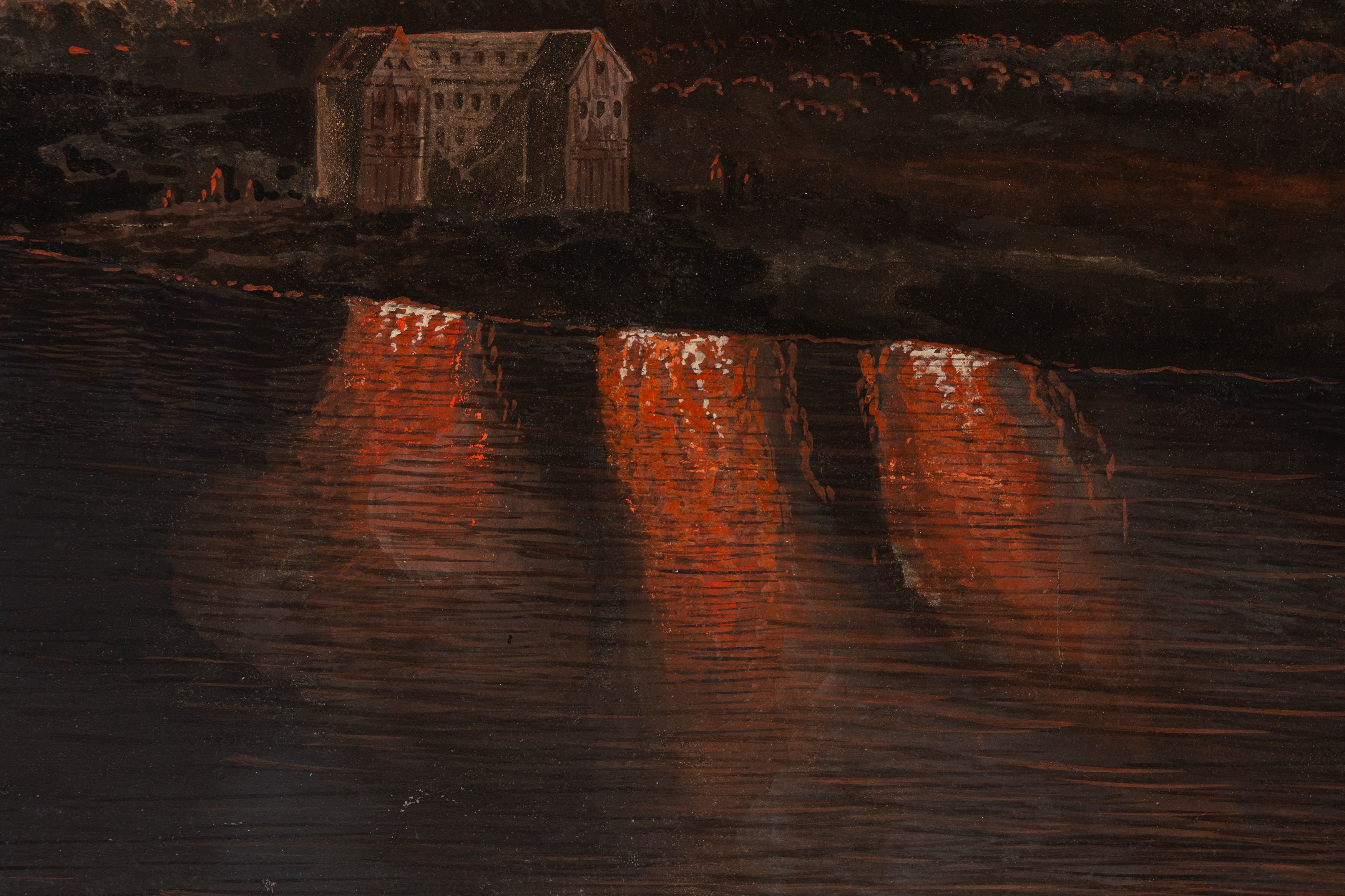 Scuola Europea, Secolo XIX - L'incendio di Francoforte, gouache su cartoncino (senza cornice)