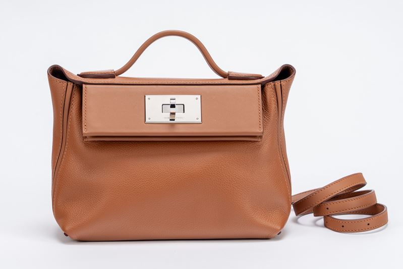 Hermès - Borsa 24/24 mini, in pelle Swift Evercolor Gold