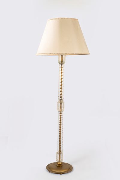 Lampada da terra, fusto a torchon in vetro di Murano