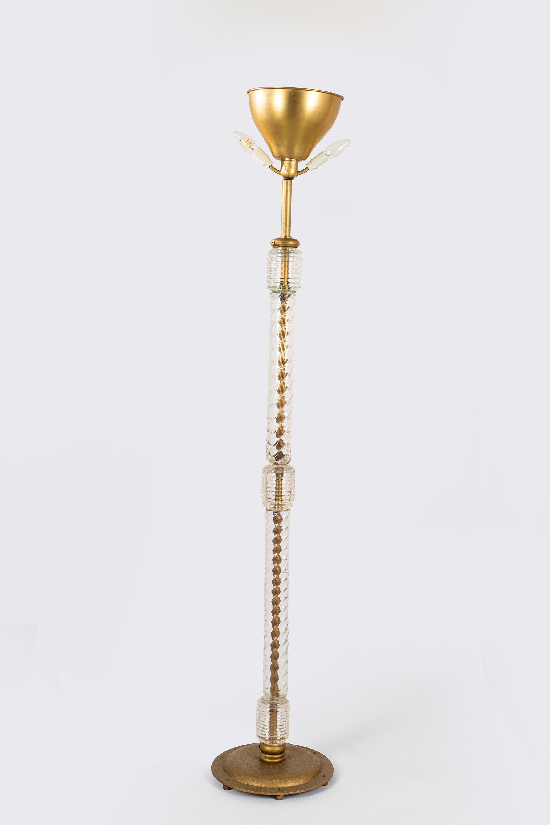 Lampada da terra, fusto a torchon in vetro di Murano