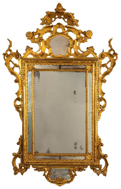 Specchiera in stile rococò, legno intagliato e dorato (secolo XIX)