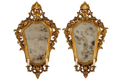 Selezionatore del XIX secolo, Coppia di specchierine a ventola con silhouette di maschere venezia...