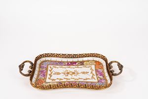 Polychrome porcelain tray, Limoges, France