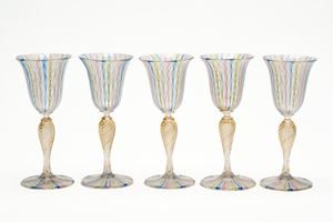Five Murano glass goblets