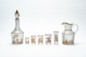Set of glasses with gold silhouette, Venice, 1930s-1940s