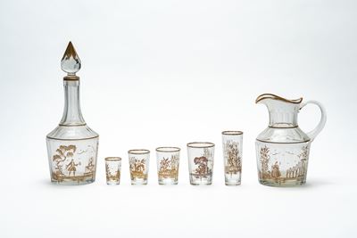 Servizio di Bicchieri in Vetro con Silhouette in Oro, Venezia Anni '30-'40 del Novecento